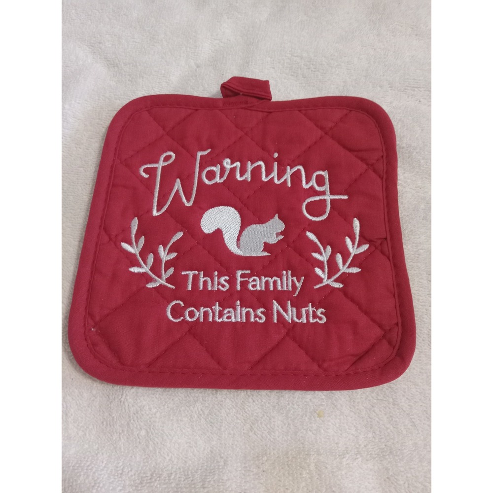 Funny Kitchen Pot Holder Set Embroidered‎ Sayings Red Quilted Potholder